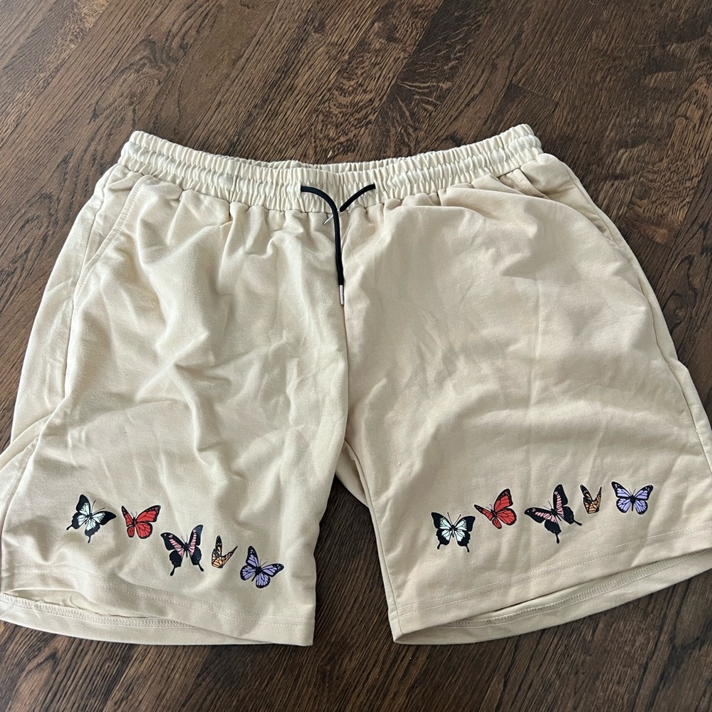 Beige Shorts with Butterfly Print